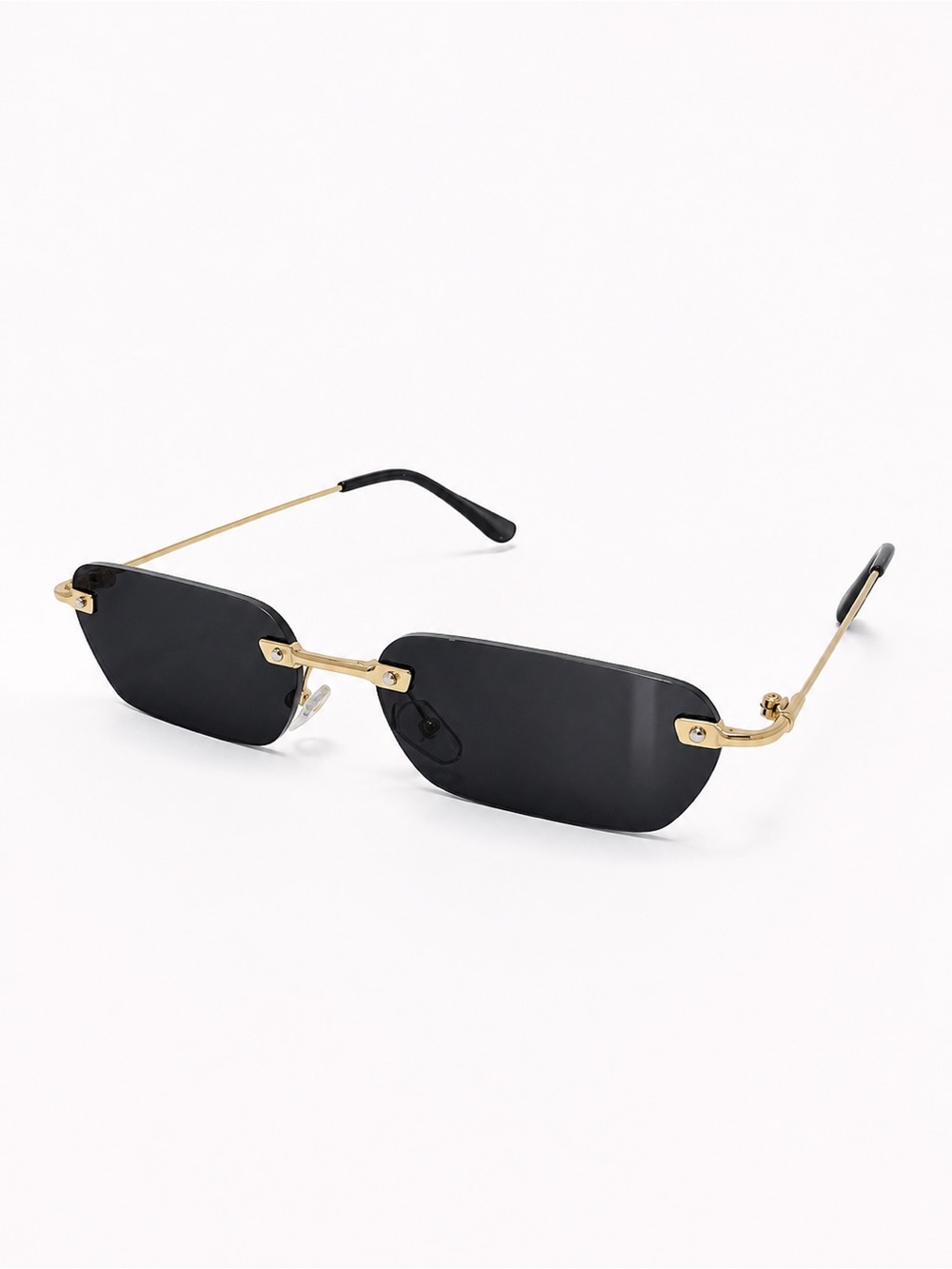 VINTAGE Y2K Black and Gold Rimless Rectangle Sunglasses